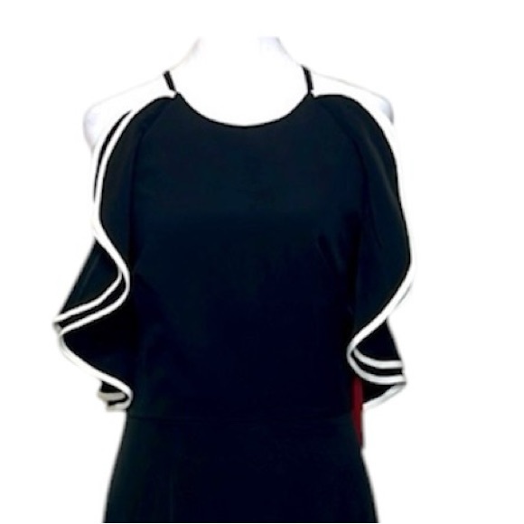 Vince Camuto sleeveless open back crepe drama ruffle black gown size 14 - Picture 3 of 10